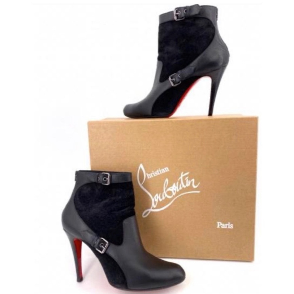 Christian Louboutin Black Leather/Suede Canassone 100 Ankle Booties.